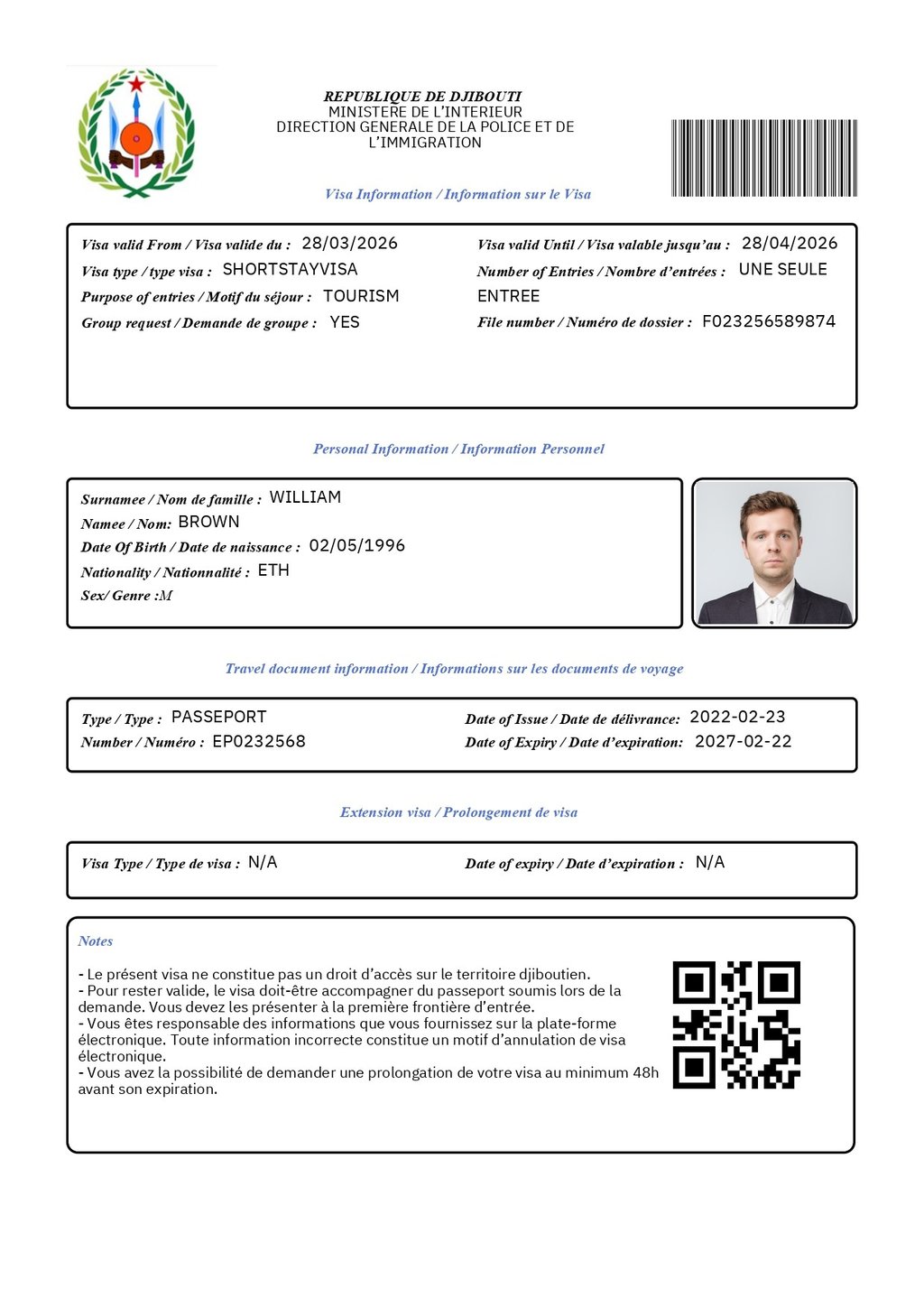 Djibouti eVisa Sample