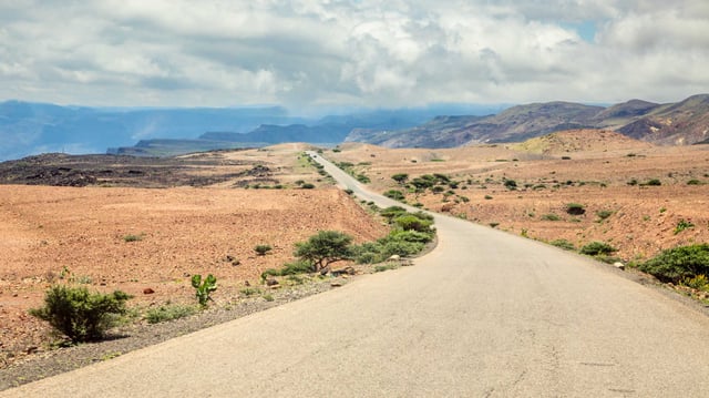 Asphalt Road Through Djiboutian Savanna Arta Region