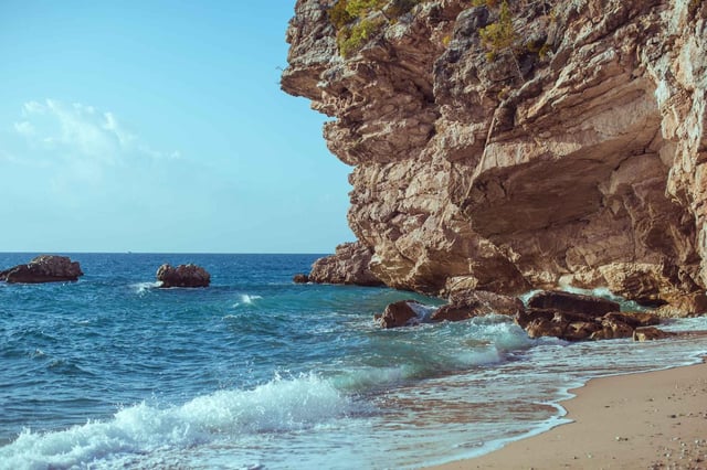 Cliffside Beach With Waves Crashing Against It