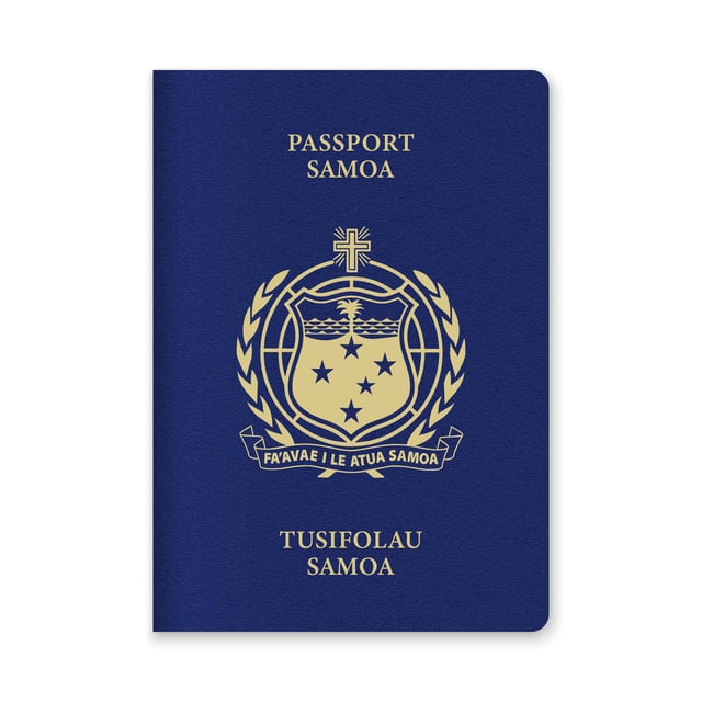 Close Up Of A Samoa Passport Cover Featuring Gold Text And Emblem
