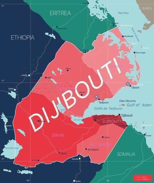 Dijibouti Country Detailed Editable Map With Regions Cities And Towns