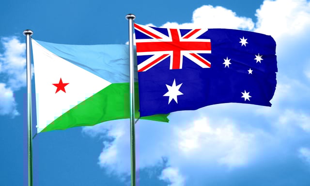 Djibouti And Australia Flag Waving Together