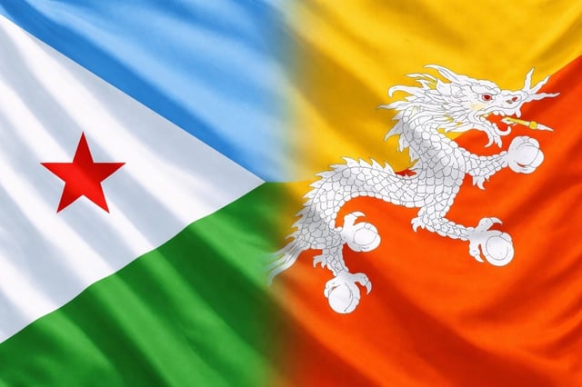 Djibouti and Bhutan flags together