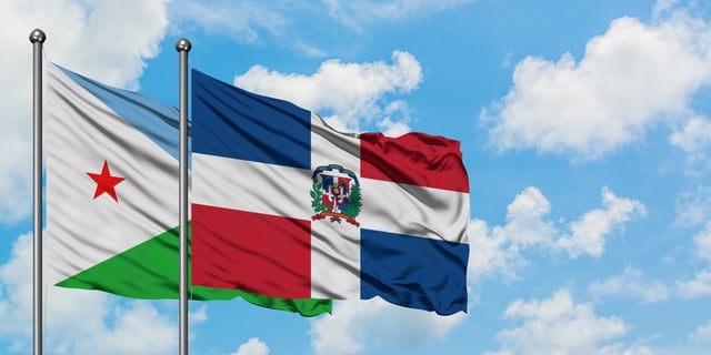 Djibouti And Dominican Republic Flag Waving Together