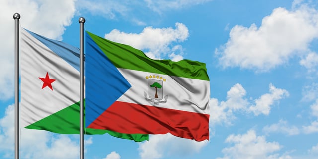 Djibouti And Equatorial Guinea Flag Waving In The Wind