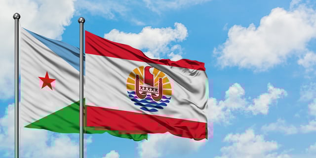 Djibouti And French Polynesia Flag Waving In The Wind