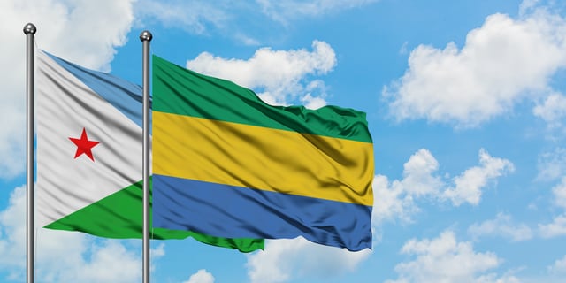 Djibouti And Gabon Flag Waving In The Wind