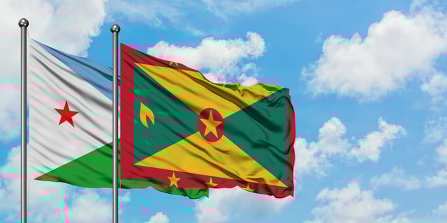 Djibouti And Grenada Flag Waving In The Wind