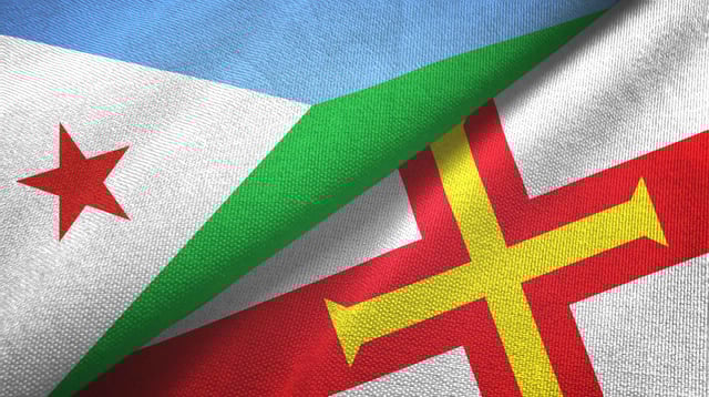 Djibouti And Guernsey Two Folded Flags Together