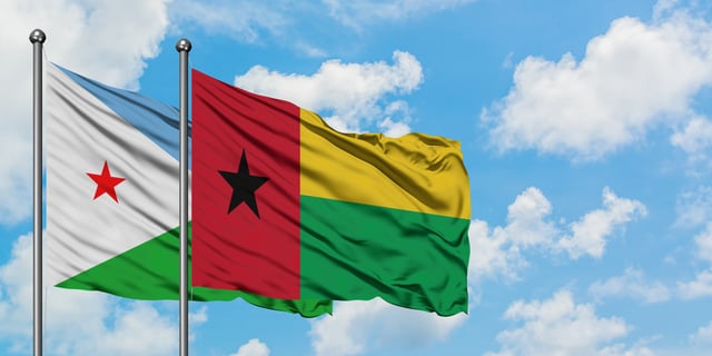 Djibouti And Guinea Bissau Flag Waving In The Wind