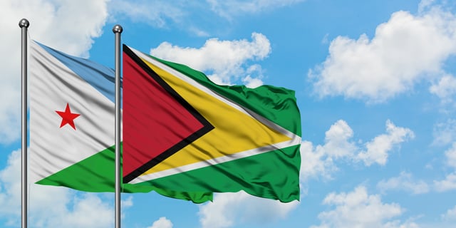 Djibouti And Guyana Flag Waving Together
