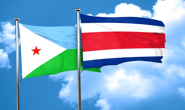 Djibouti Flag With Costa Rica Waving Together