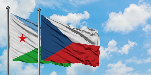 Djibouti Flag With Czech Republic Waving Together