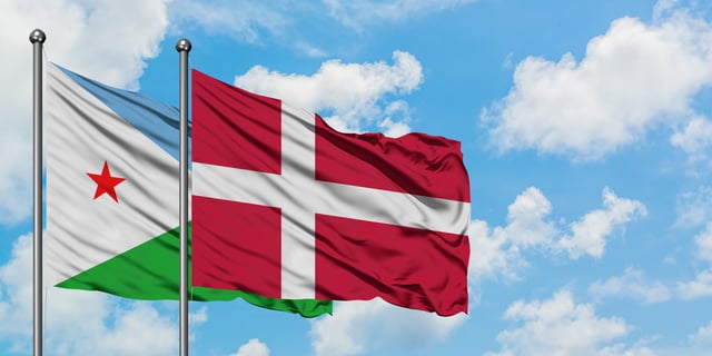 Djibouti Flag With Denmark Waving Together