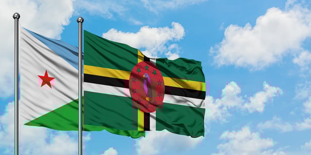 Djibouti Flag With Dominica Waving Together