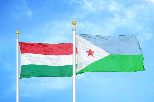 Djibouti Flag With Hungary Flag Waving Together