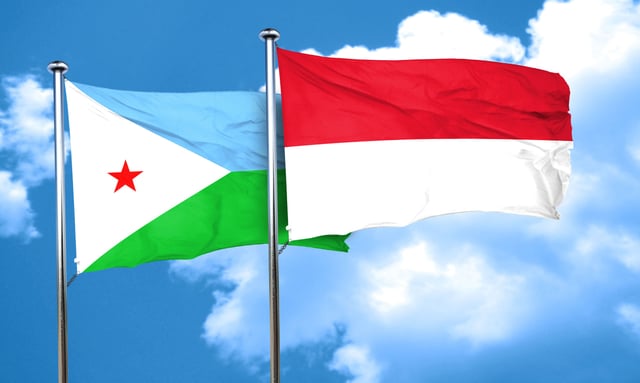 Djibouti Flag With Indonesia Flag Waving Together