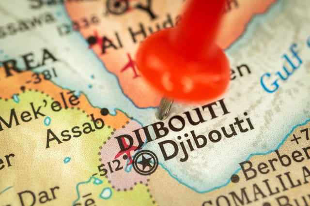 Djibouti location with national flag pin