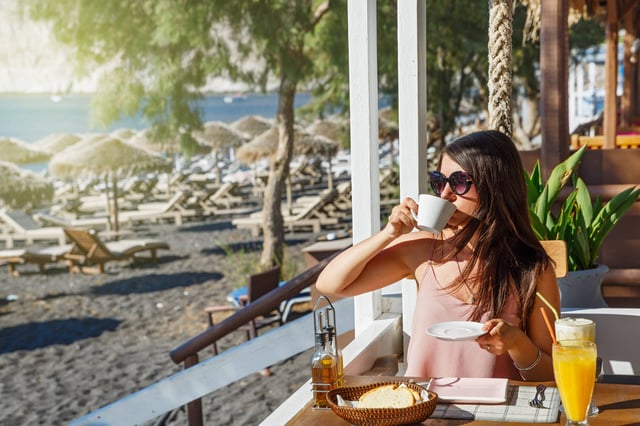 Girl breakfast beach cafe Djibouti