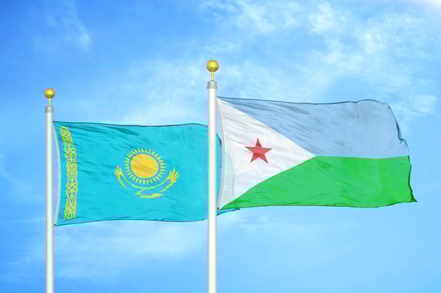 Kazakhstan And Djibouti Two Flags On A Flagpole