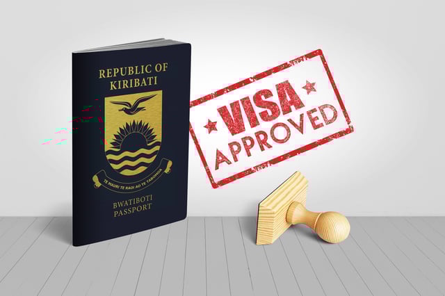 Kiribati Passport With Visa Approved Wooden Stamp For Travel