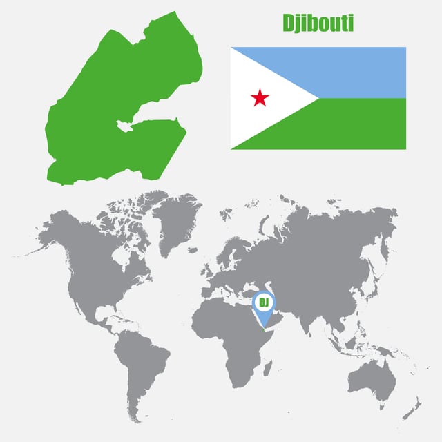 Map Of Djibouti On A World Map With Flag And Map Pointer