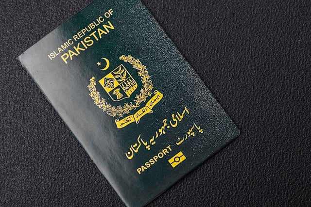 Physical Paper International Passport Of Pakistani Citizen On Dark Concrete Background