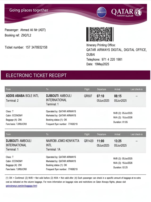 Sample of Flight Ticket