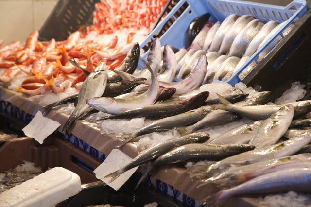 Seafood market selling fresh fish
