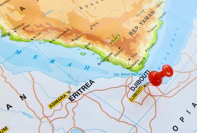 View Of Djibouti Country In Africa On A Geographical Map