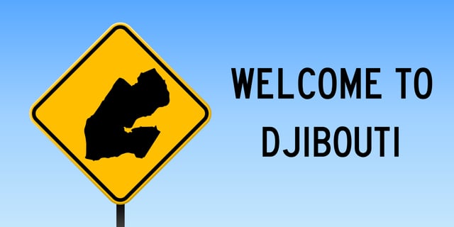 Wide Poster With Djibouti Country Map On Yellow Rhomb Road Sign