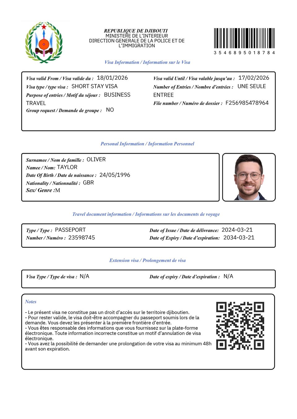 Sample Image Of Djibouti Business E Visa
