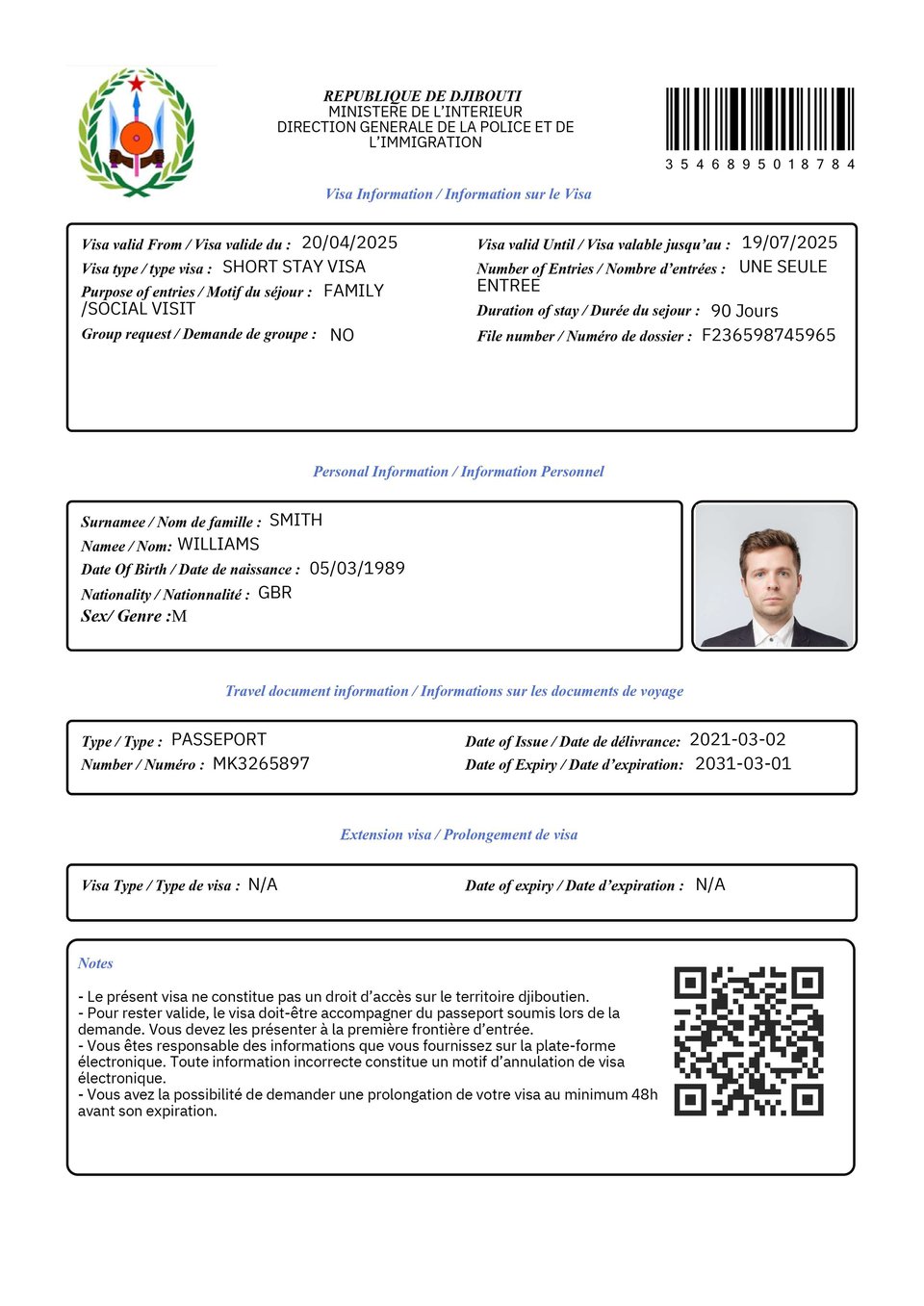 Sample Image Of Djibouti Family Social Visit E Visa