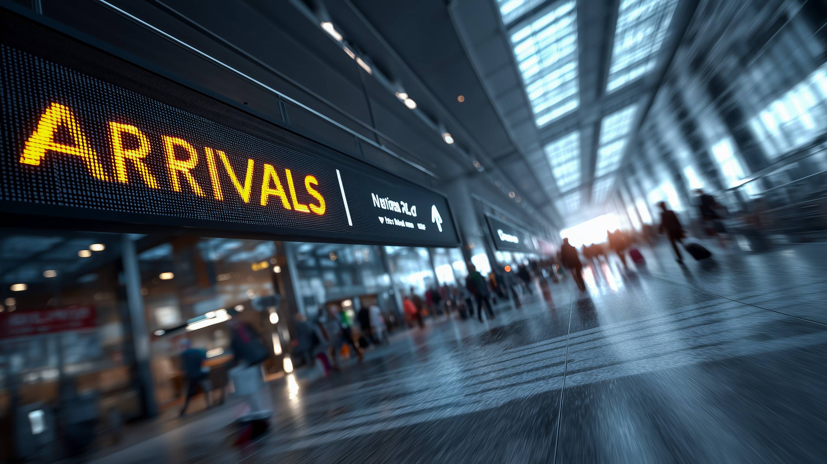 A Vibrant Arrivals Sign In An Airport Terminal