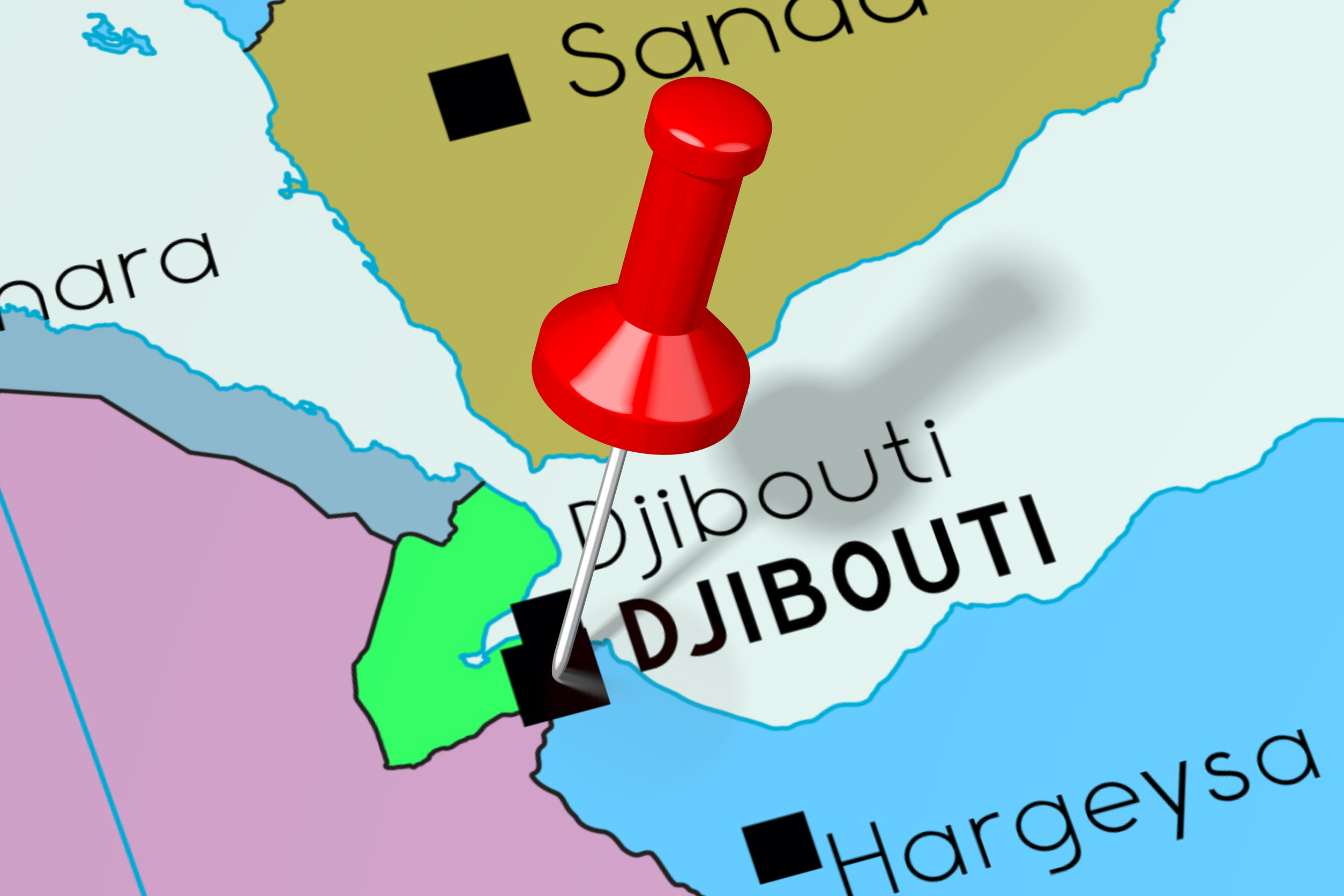 Djibouti Country Capital City Pinned On Political Map