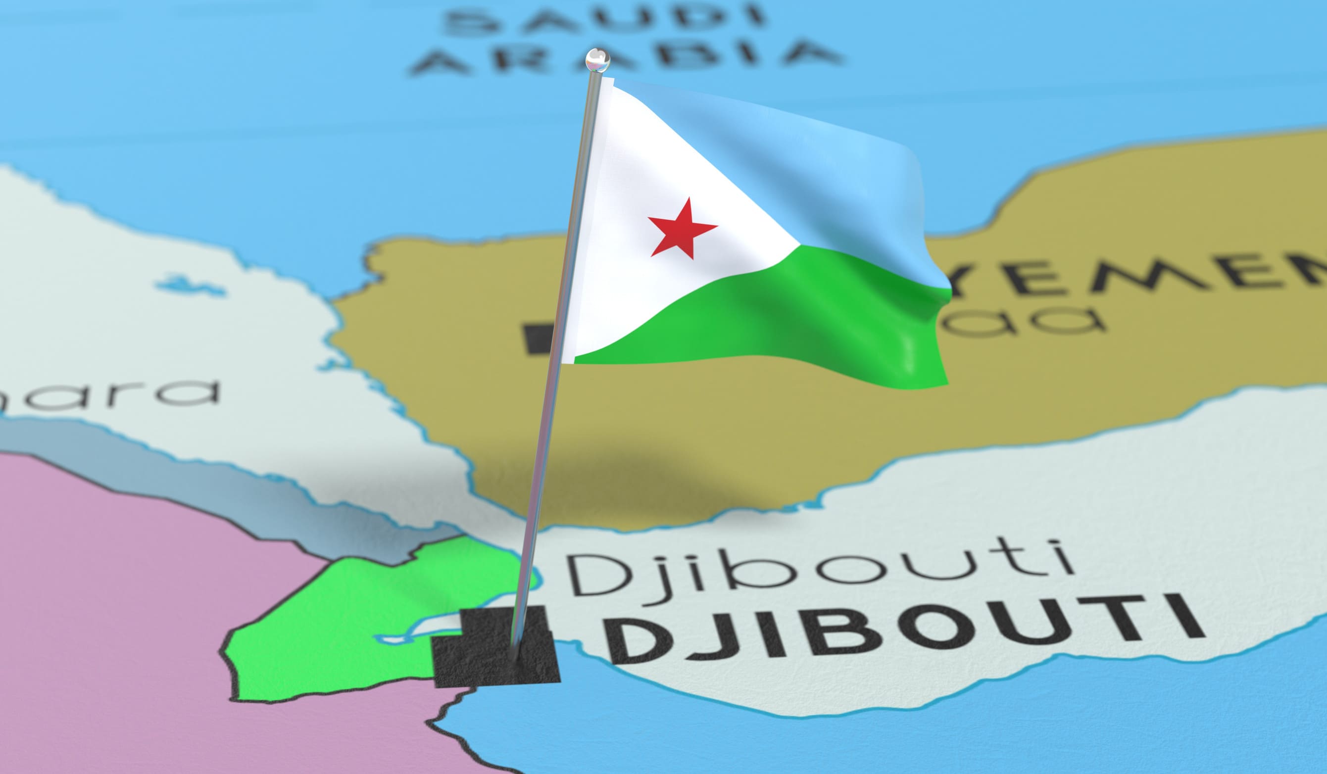 Djibouti National Flag Pinned On Political Map Djibouti National Flag Pinned On Political Map
